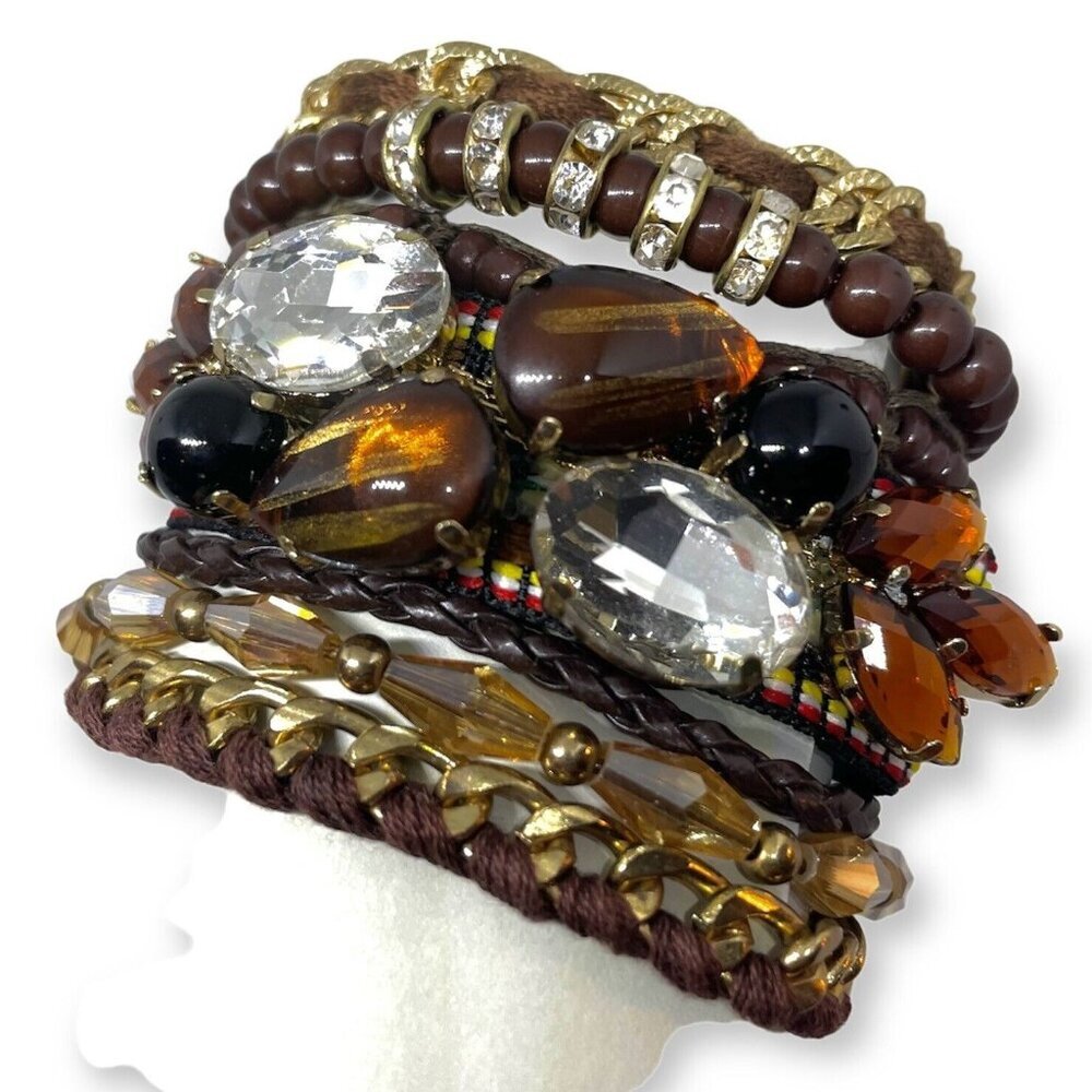 Multistrand beaded ribbon chain tapestry magnetic bracelet Boho